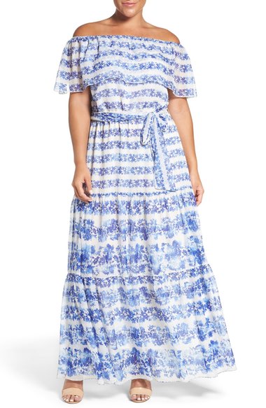 PLus size resort wear and vacation cloth. off shoulder dress