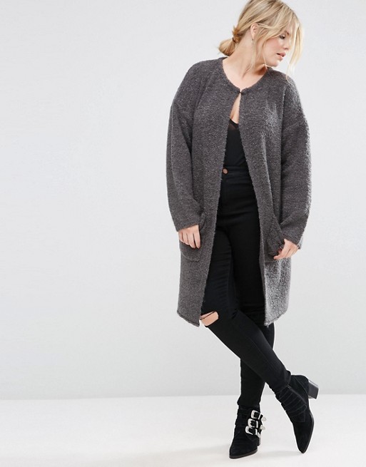 plus-size-sweater-over-leggings-Knitted Midi Cardigan
