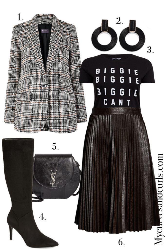  Dark Brown Pleated Skirt and A Checked Blazer Holiday Outfit Ideas ( Plus size)