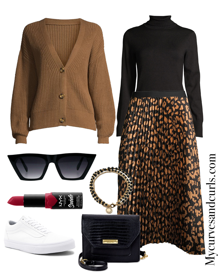 how to wear a pleated skirt with a tummy 
Turtleneck, Cardigan and sneakers
Winter Ready With Walmart Fashion