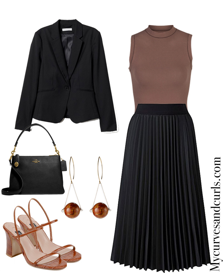 How To Wear A Pleated Skirt With A Tummy. Plus size work outfit idea