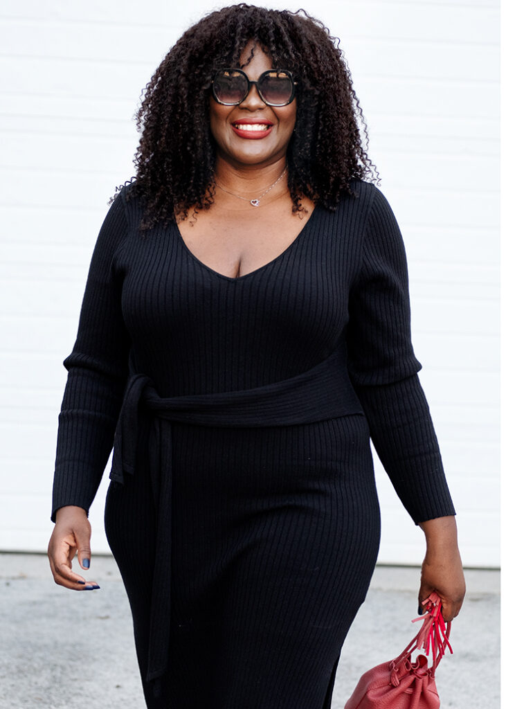 Plus size clothing canada. Wearing a Good American plus size black sweater dress