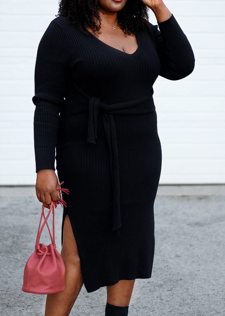 Plus size clothing canada. Wearing a Good American plus size black sweater dress Favourite Plus Size Fall Pieces from Nordstrom 