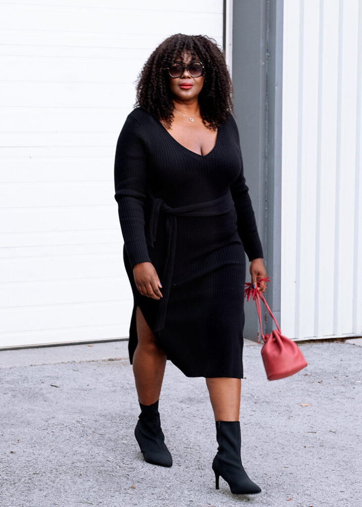 Plus size clothing canada. Wearing a Good American plus size black sweater dress